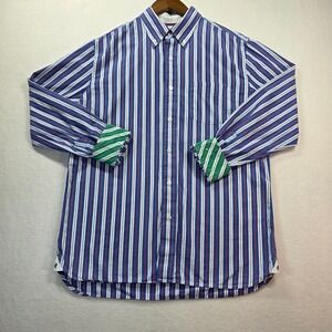Stafford Prep Men's Button Down Shirt Blue Red White Stripe Flip Cuff Green M